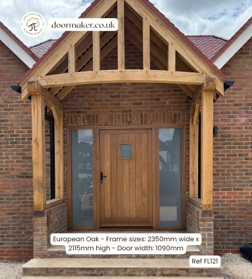 oak cottage style door and frame with sidelights