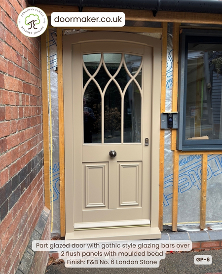 bespoke door featuring gothic style glazing bars - Farrow & Ball London Stone
