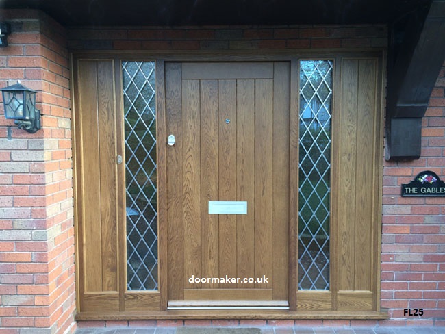 oak cottage style door and sidelights lead glass