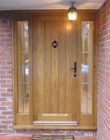 oak cottage door with lead sidelights