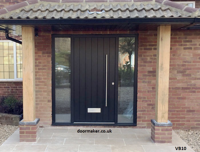 contemporary black door and frame with sidelights
