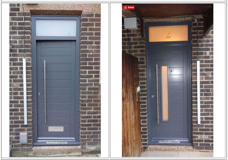 contemporary slate grey doors with toplights