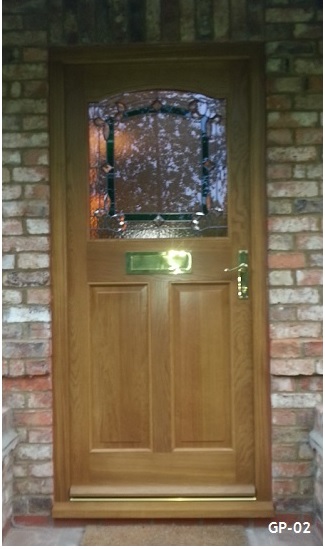 oak door lead glass over 2 panels