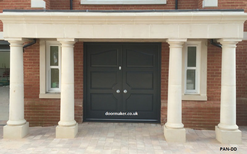 panelled double entrance doors grey