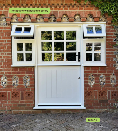 9 pane stable door with opening side windows white