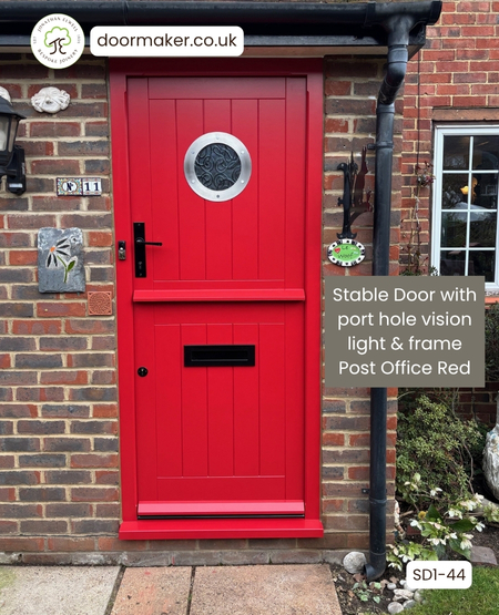 red stable door with port hole vision