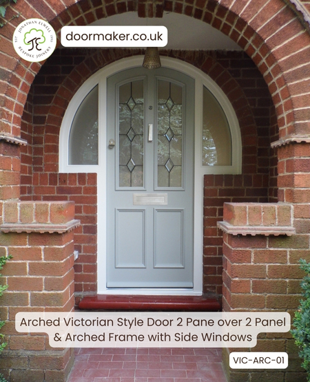 arched victorian front door - 2 decorative glass over 2 wood panels